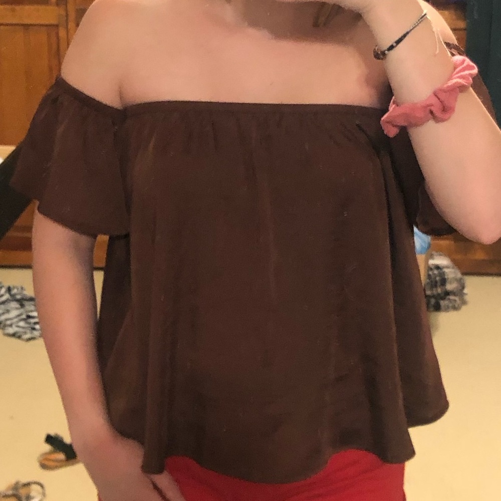 American Eagle Brown Off the Shoulder T-shirt XS - Picture 2 of 7